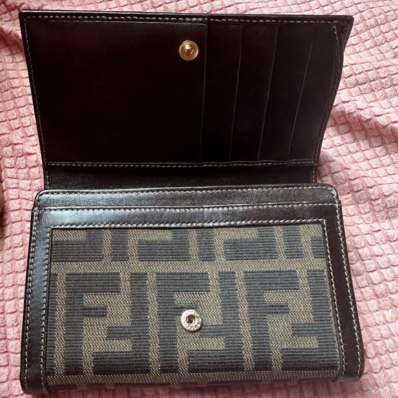 FENDI Zucca Canvas Leather Bifold Medium Long Wallet Vintage Authentic - Picture 12 of 17